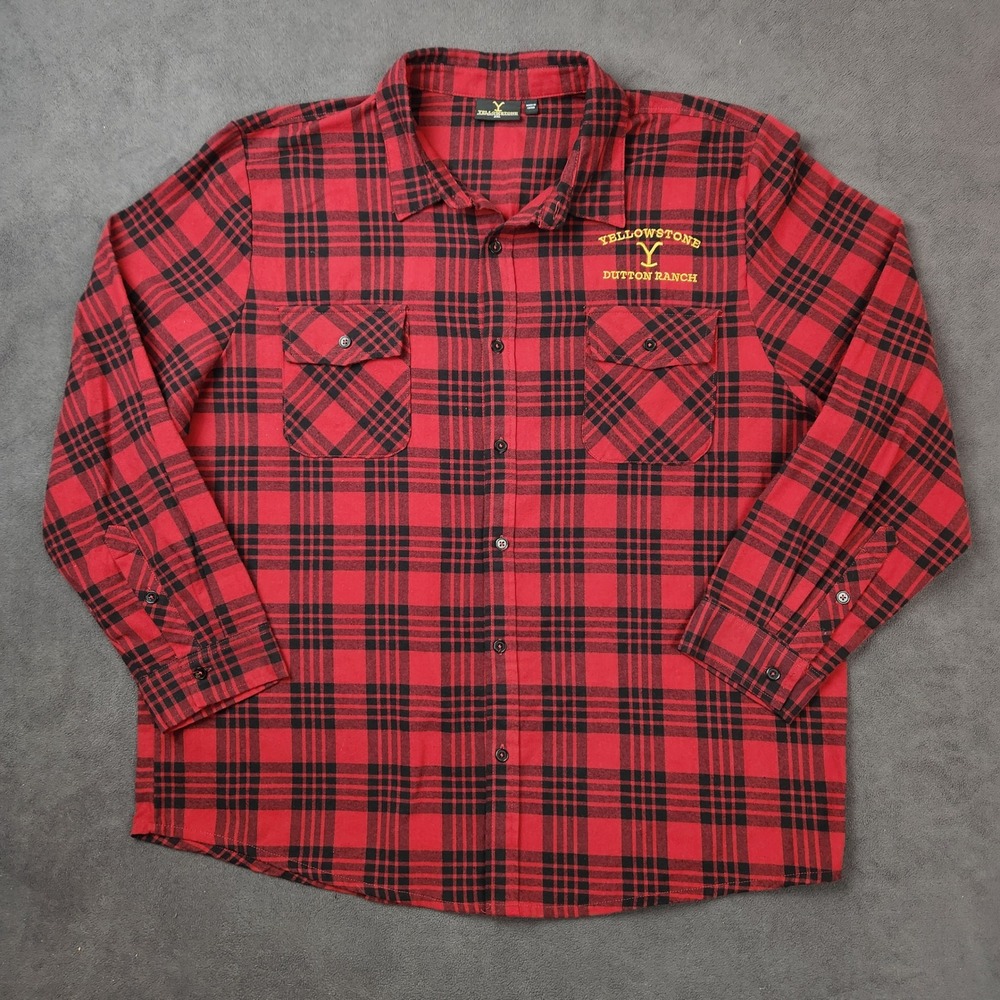 Yellowstone Dutton Ranch Flannel Shirt Mens 2XL Red‎ Black Plaid Long Sleeve